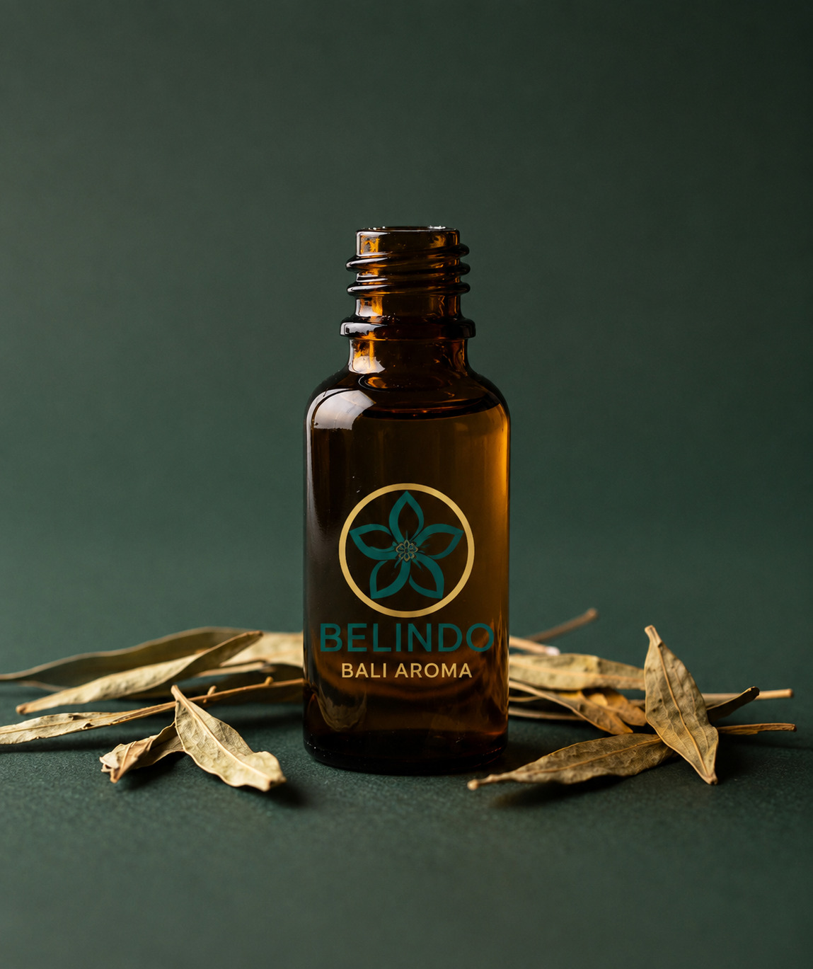 Belindo Bali Aroma patchouli oil bottle with dried patchouli leaves